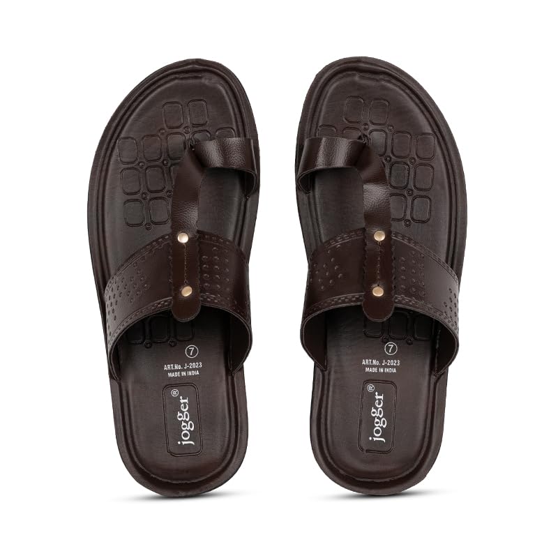 Image of Jogger Men's Toe Loop Casual Sandals Slip-On T-Strap Open Footwear with Cushioned Footbed Anti-Slip Sole Black (Brown, UK Footwear Size System, Adult, Men, Numeric, Medium, 9)