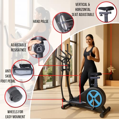 Image of Kobo Elliptical Cross Trainer for Home with 7 Kg Flywheel | Full Body Cardio Workout Machine | Adjustable Resistance | LCD Display | Max User Weight 130 Kg | Silent Belt Drive (EB-1)
