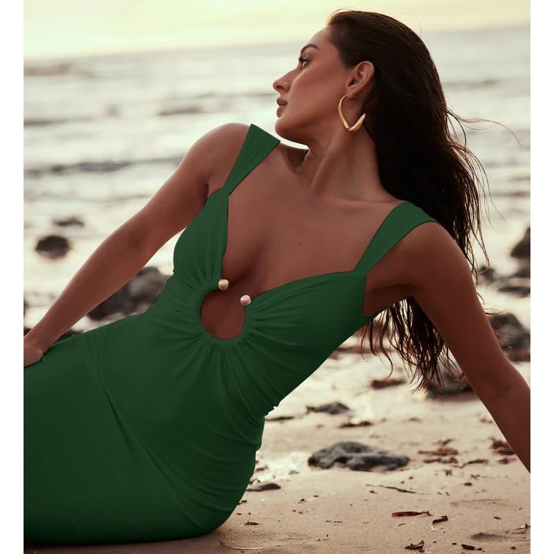 Image of Women Sexy Backless Dress V Neck Sleeveless Bodycon Backless High Slit Maxi Long Party Cocktail Wedding Dress
