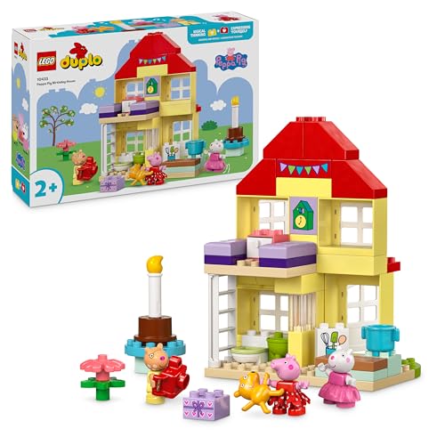 مجموعة لعبة منزل عيد ميلاد بيبا بيغ من ليغو DUPLO‎، لعبة تعليمية للبناء للصبيان والبنات بعمر عامين أو أكثر، تشمل 3 شخصيات منها المُهر بيدرو وسوزي النعجة، وتيدي لعبة لبيبا، فكرة هدية رائعة 10433