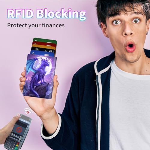 RFID Blocking Card Holder Wallet Billeteras de Hombres, Pop Up Minimalist Wallet for Men Women, Large Capacity Smart Wallet fit Money, ID Card, Driver's License, Purple Dragon3