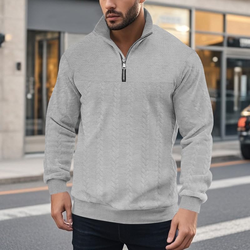 Mens Quarter Zip Pullover Mock Neck Retro Long Sleeve Knitted Sweatshirt Casual Outdoor Quarter Zip Pullover Men3