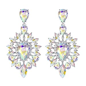 BriLove Women’s Fashion Trendy Crystal Teardrop Halo Chandelier Dangle Earrings