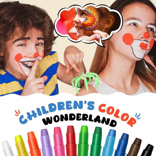 12-Color-Face-Painting-Kits-for-Kids-Beesjuy-Neon-Face-Paint-Glow-in-the-Dark-Makeup-Kit-Plant-Ingredients-UV-Face-Crayons-Fluorescent-Painting-Party-for-AdultsKids-5-Neon