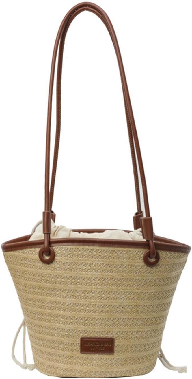 Strohtasche, große handgefertigte Stroh-Geldbörsen für Damen, Stroh-Hobo-Tasche, gewebte Umhängetasche, große Tragetaschen, Sommer-Reise-Strand-Handtasche, Schwarz, Braun, A