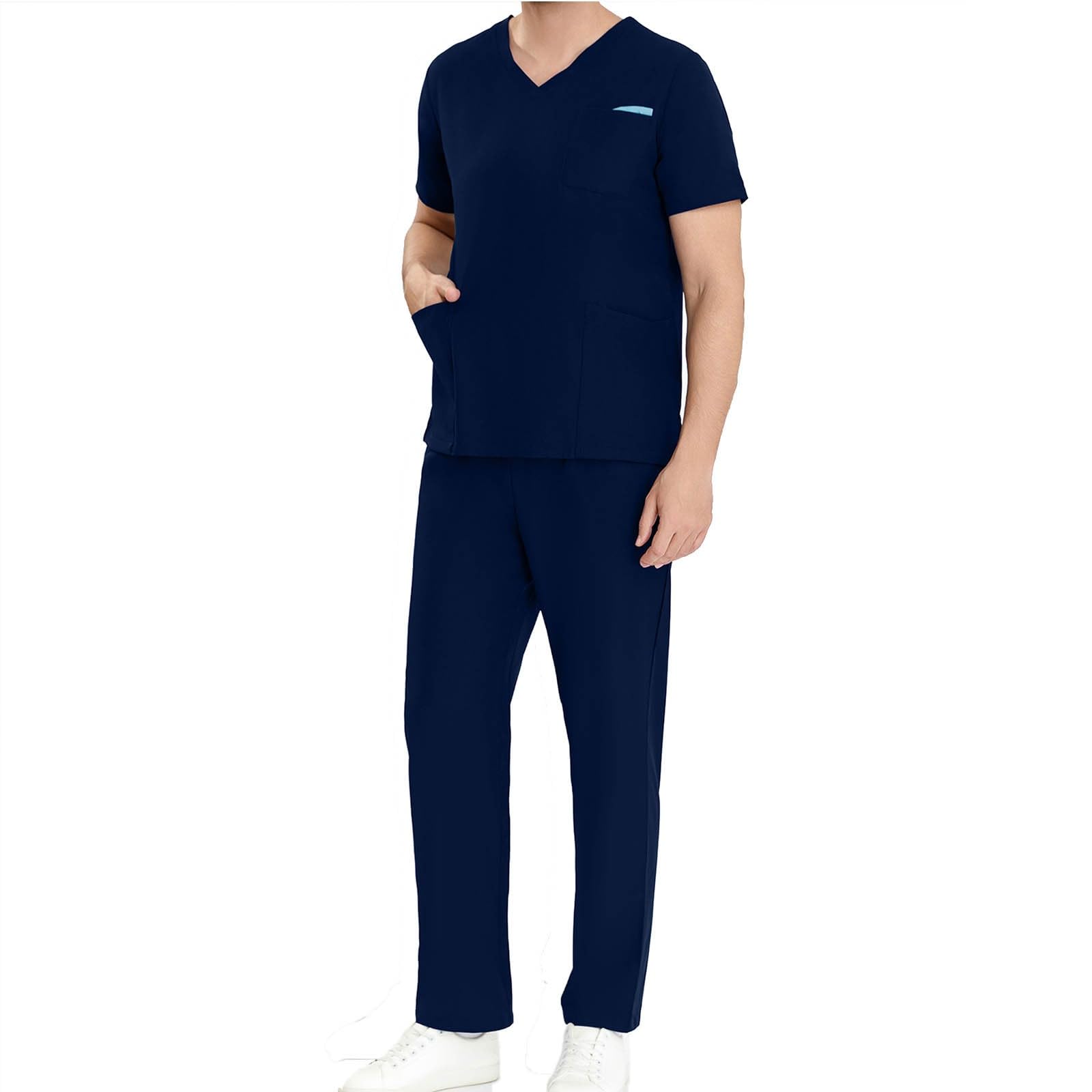 Firzero Men Women Scrub Set Stretchy V Neck Scrub Top & Jogger Pants with Pockets Soft Two Piece Working Uniform Sets