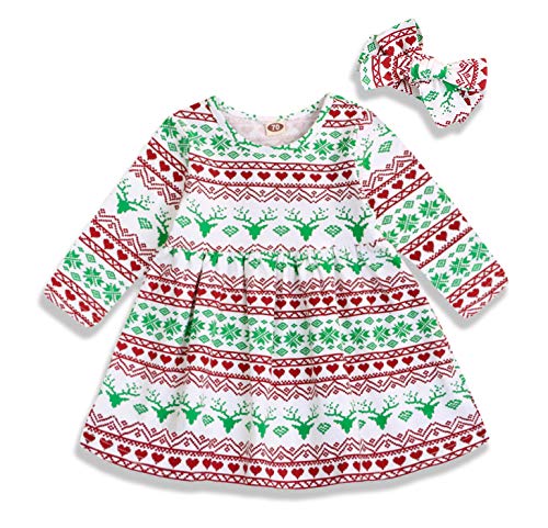 Christmas 2Pcs Outfit Set Newborn Toddler Baby Girl Cotton Long Sleeve Christmas Tutu Dress (Multicolor, 18-24 Months)