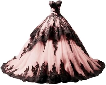 TRHTX Vintage Strapless Wedding Dresses for Bride with Black Appliques
