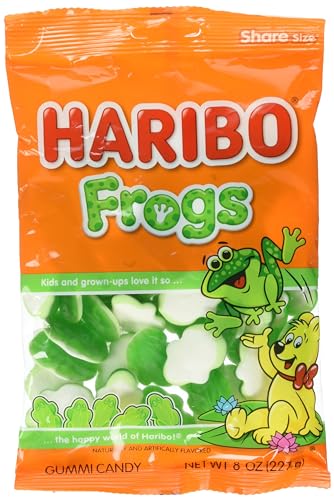 Haribo Gummi Candy | Green & White Frogs in a Shareable Size Bag | Peach, 8 oz.