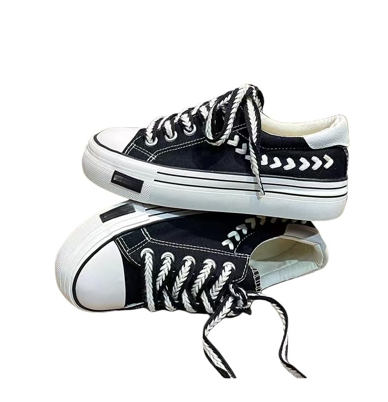 Sneakers Donna,Sneakers da Donna con Plateau in Tela, Basse, con Lacci Spessi E Suola Ammortizzata per L'Uso Quotidiano.