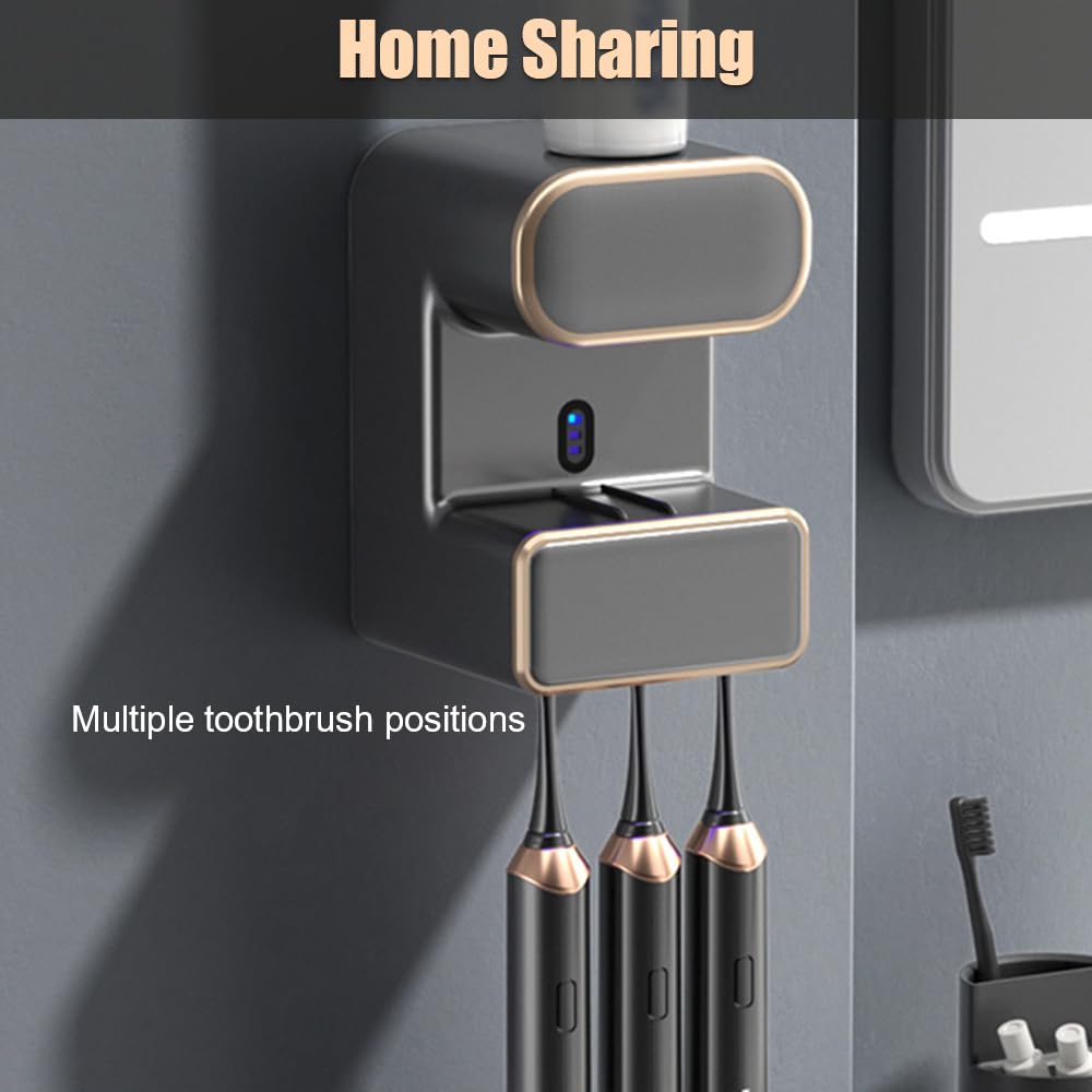 Dispensador de pasta de dientes, soporte para cepillo de dientes de desinfección USB-C con múltiples ranuras para cepillos de dientes para tocador de baño