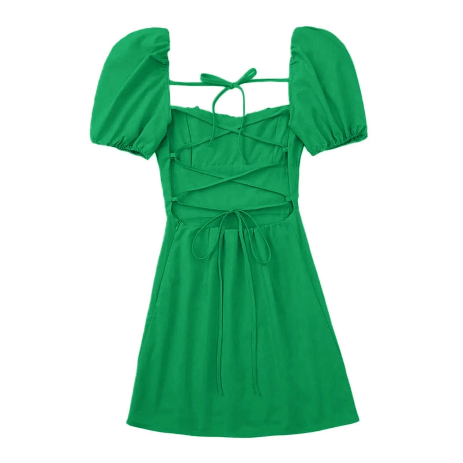 Vestidos de Mujer Manga de Cuello Cuadrado Moda de Verano Vestido Plisado Encogido en el Pecho sin Tirantes