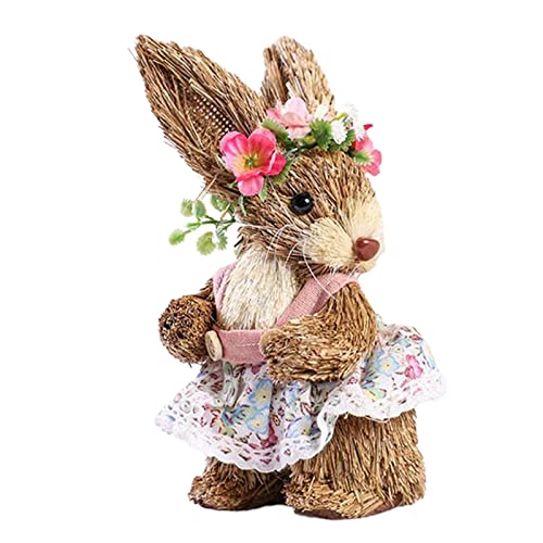 OUOULAJY Escultura artificial de conejo de paja de Pascua hecha a mano para decoración de escritorio y jardín D tipo D