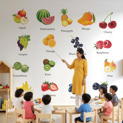 Image of StickMe 'Colourful Furits Baby - Kids - Learning Education Nursery Pre School Kinder Garden Wall Sticker' -SM408 (Multi Colour, Vinyl) (Premium Extra Large - 210 x 180 cm)