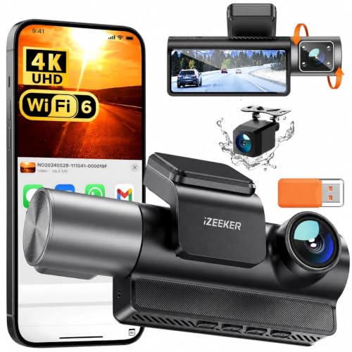 iZEEKER 4K Dash Cam Front and Rear Inside, 3 Channel Dash Camera for Cars