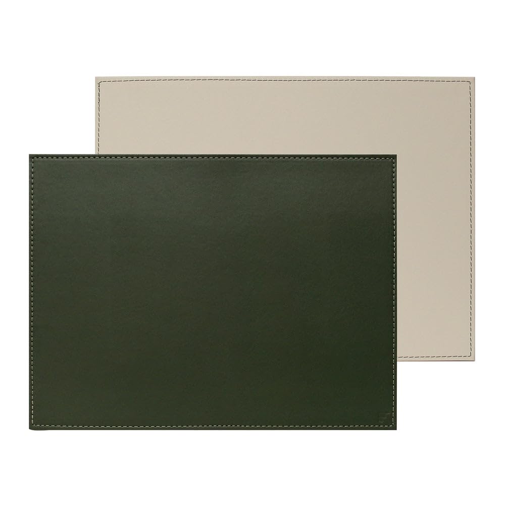 Freeform Two-Tone Reversible Rectangular Placemat - 40 x 30 cm - Olive Green/Ivory