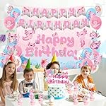 Axolotl Birthday Decorations Supplies, 44PCS Pink Axolotl Happy Birthday Decor Set for Girls, Includes Backdrop Banner Cupcake Topper Cake Topper Hanging Swirls Balloons - Image 4