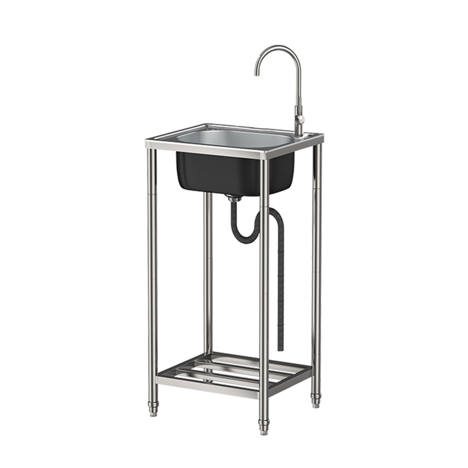 MJYDKBZ Outdoor Garden Sink Free Standing, Portable Stainless Steel Sink with Storage Shelve and Faucet Deep Kitchen Sinks Outdoor and Indoor Easy to Clean 38cm