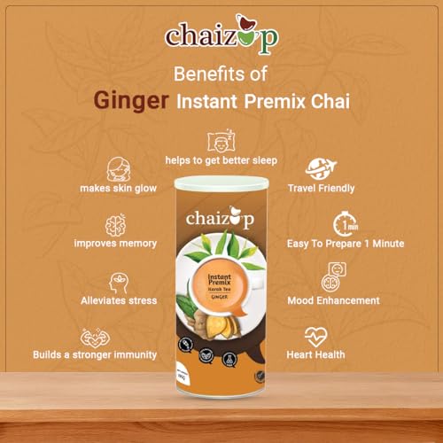 Image of Chaizup Premium 1 Min Instant Ginger Tea Premix - 1kg Can | Ginger Flavours | Approx. 72 Servings | 1kg