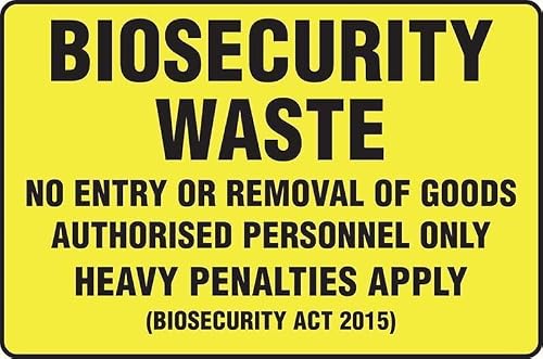 Warning Sign - Biosecurity Waste No Entry Or Removal of Goods, Metal Tin Sign, Suitable for Industrial Or Commercial Waste Handling Areas to Enforce Biosecurity Rules, 12X8 Inch