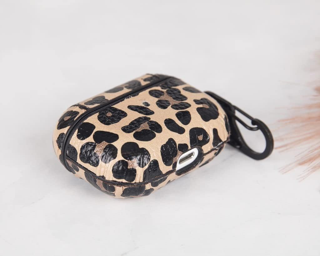 HARDISTON Genuine Leather Handmade Apple AirPods Pro - Hard Case with Keychain Clip - Support Wireless Chargers - Compatible with AirPods Pro (Leopard)