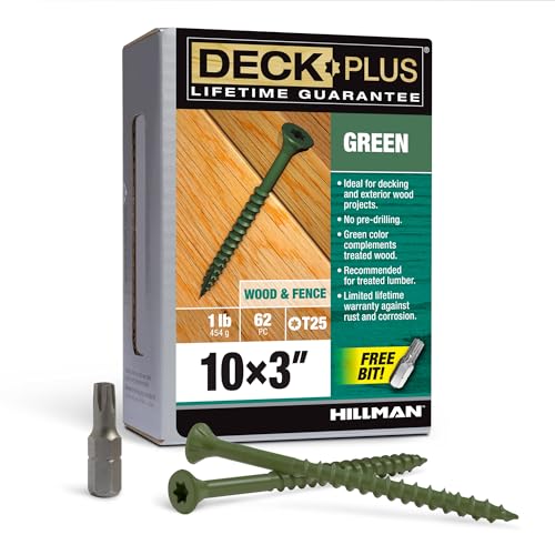 Image of Deck Plus 3 Inch Epoxy Coated Exterior Wood and Fence Screws #10 x 3 Torx /Star Drive Included Coarse Thread, Outdoor Rust Resistant Decking Screw, Green, 1lb Box, 62 Pieces | 48404