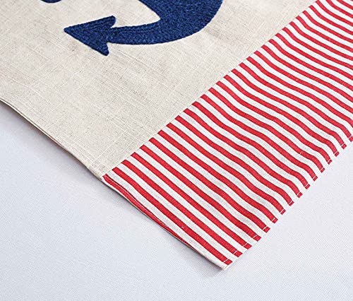 Decopow Embroidered Anchor Linen Table Runner,14 Inches X 72 Inches (Red Stripe) #TOP3