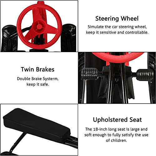 Color Tree Snow Racer Sled, Ski Sled Slider Board With Steering Wheel, Twin Brakes & Pull Rope, Snow Bike Sled Kids Teens Adults Max Load 220 Lbs, Snowboard For Downhill And Uphill, Red #TOP1