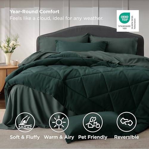Image of Bedsure Full Comforter Set Dark Green - 7 Pieces Reversible Bedding, Full Size Bed Set for All Seasons, Bed in a Bag with Down Alternative Comforter, Sheets, Pillowcases & Shams