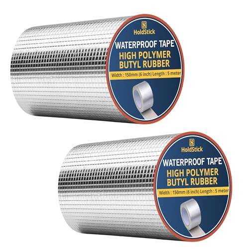 Image of Waterproof Butyl Tape, Heavy Duty Aluminium Foil Repair Tape for Roof Leaks, Pipe Cracks, Window Gaps, Water Tanks, Boat Sealing, HVAC Insulation, Strong Adhesive (150mm x 5M, Pack of 2)
