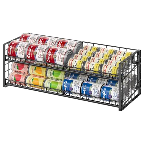 2-Tier Stackable Can Organizer for Pantry, Adjustable Extra-Long Can Rack for Pantry Shelf Organizer...
