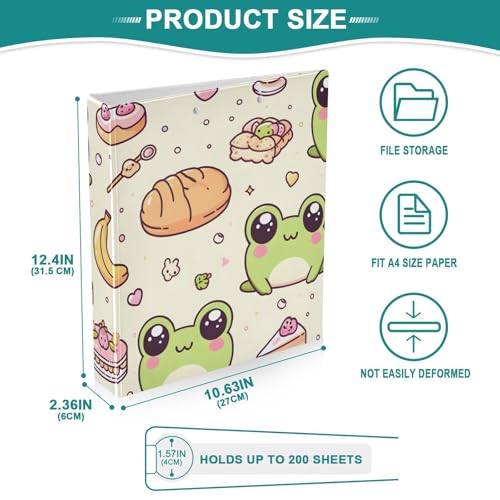 Image of 3 Ring Binder Frog Forest Animal Green Dessert 1.5 inch Binders Three Ring Binders with Clipboard Fit 8.5'' x 11'' Paper 3 Interior PVC Clear Pockets for Office Supplies