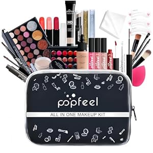 Alles in Einem Make-Up-Set mit Lidschatten Palette Lippenstift Concealer, 27 Stück All in One Make up Geschenkset, Kosmetik Schmink Starter Kit mit Kosmetiktasche für Teenager-Mädchen Frauen