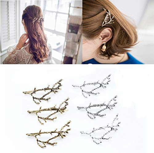 Oopsu 6pcs Minimalist Dainty Gold Silver Metal Hairpin Hair Clip Clamps,Metal Branches Hairpin Hair Accessories