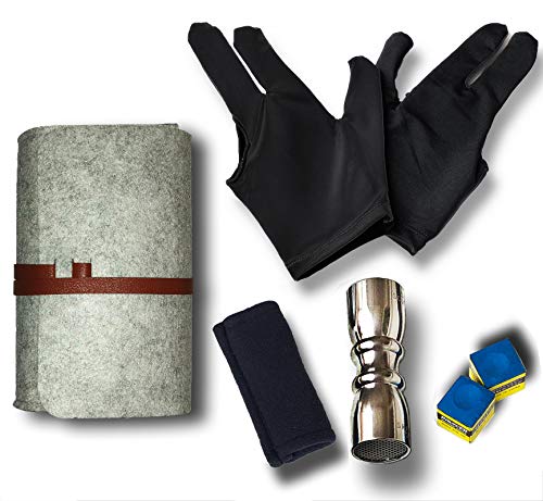 Tai ba cues Pool Stick Accessories Kit [ Shaper, Scuffer, Tip Pick 3 in 1 Tool + Shaft Cleaner Tool + 3 Fingers Show Gloves 2pcs + Chalk 2pcs ] Great for Your Billiard Cue Care