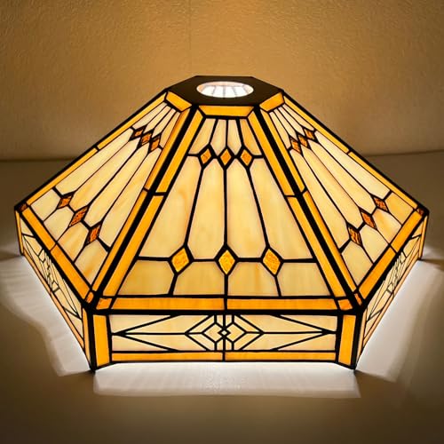 Capulina Tiffany Lamp Shade 12 Inches Wide Accessories Replacement Cream Hexagon Style Stained Glass Lampshade For Torchiere Floor Lamp And Pendant Light thumb #3