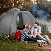 GYMAX 2-Person Camping Cot Tent, Folding Off-Ground Cot Bed Combo with Portable Wheeled Bag, Waterproof Rainfly, 2 Mesh Doors & Skylight Roof for Hiking, Backpacking, Outdoor (Gray)