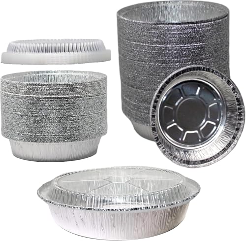 EcoQuality 6.5 Inch Disposable Round Aluminum Foil Take-Out Pans With Plastic Dome Lids Set - Disposable Tin Containers, Perfect for Baking, Cooking, Catering, Cake Pans, Parties, Restaurants (400)