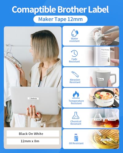 5PK Tze-231 PTH110 D210 Label Maker Tape 12mm Compatible with Brother P Touch Label Tape 12mm Tze231, Compatible for Brother P-Touch PT-D200 D220 D400AD H110 H200BP D600 1230, Tze  image 3