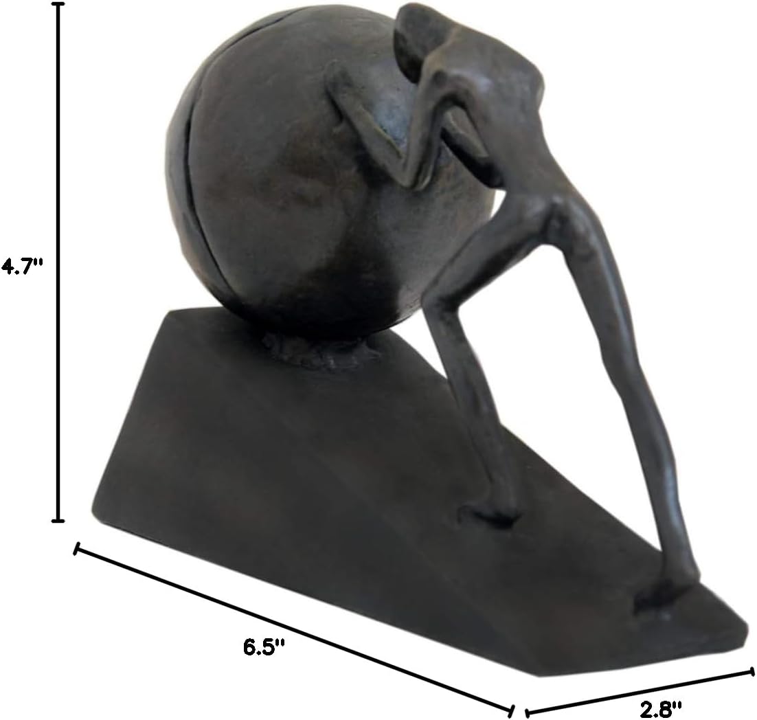 Man with Sphere Iron Statue Metal Sculpture Sportsman Art Metal Ornament Figurine Home and Office Decor (B2 Strong)