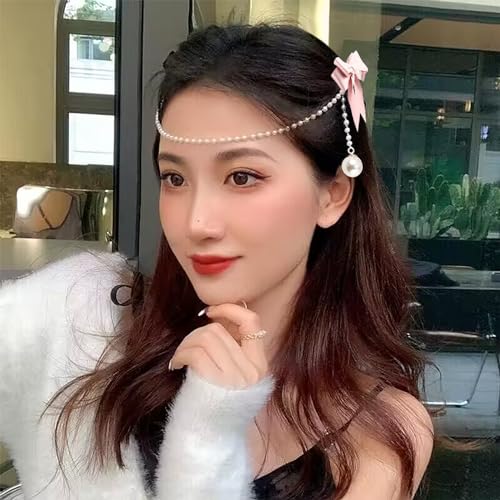 Pinza para cabello con moño de satén y perlas rosa miniatura 3