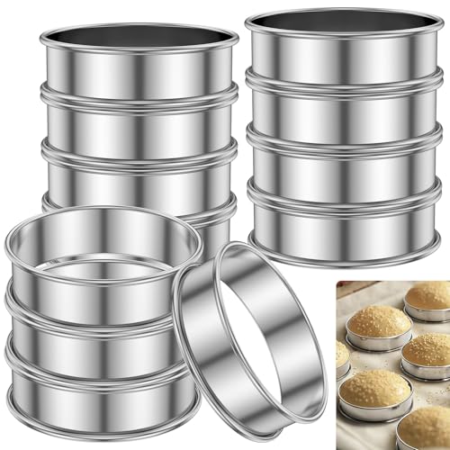 Gatphy 12 Pcs Non-Stick Muffin Rings - Premium Stainless Steel Crumpet Tart Rings for Baking Eggs, Pancakes, and Pastries (8cm)