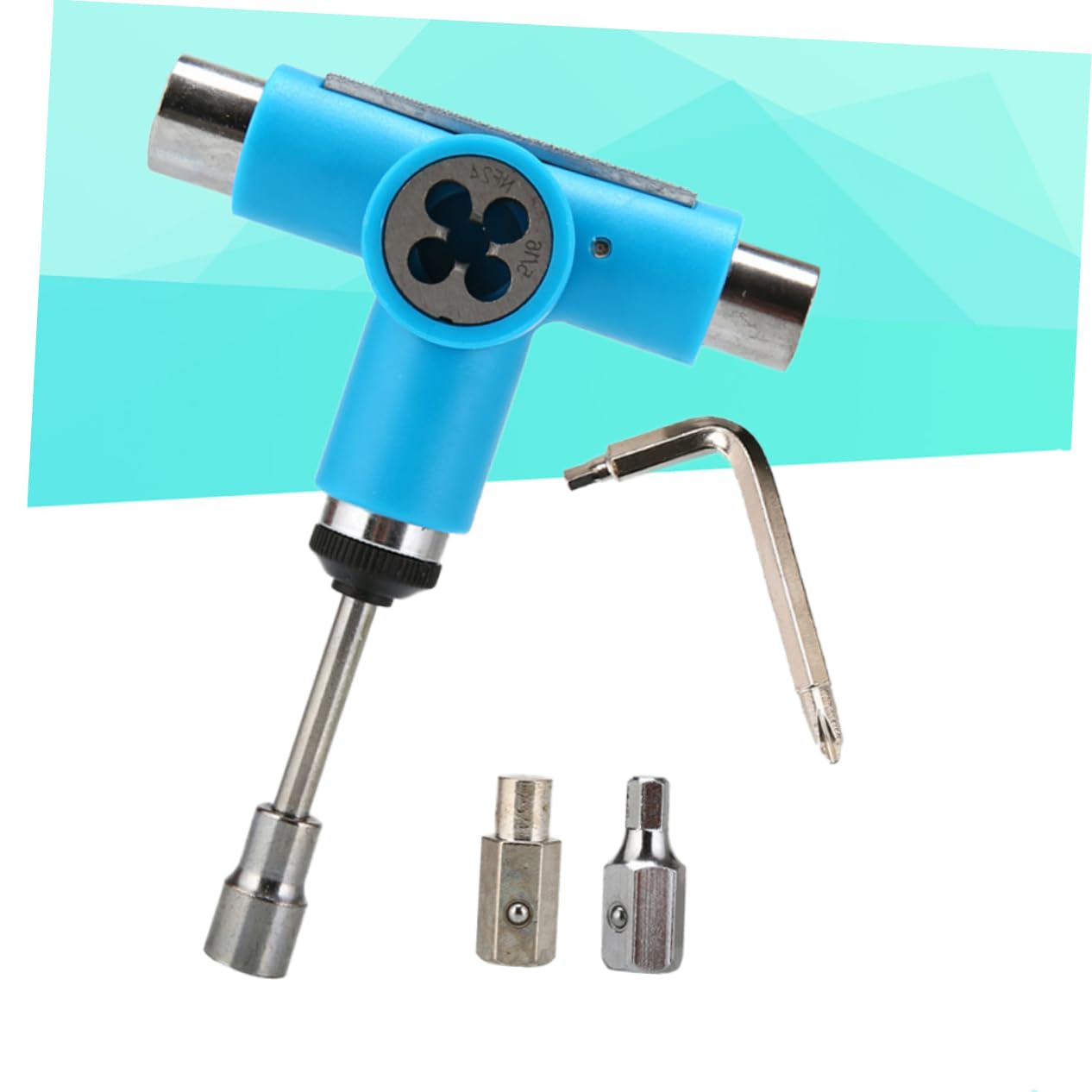 WOONEKY Herramienta T para Skateboard Multifuncional Todo Portátil y Ligera Acero Resistente Compatible con Skateboards y Cruisers Color Azul
