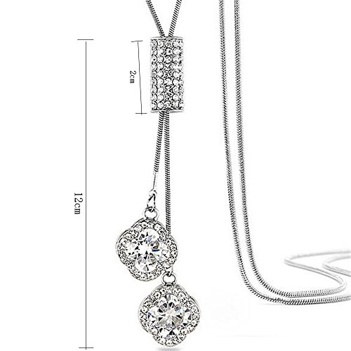 Women's Crystal Flower Jewelry Tassel Pendant Long Chain Necklace3