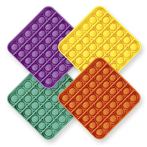 Push Pop Bubble Fidget Sensory Toy - Push Pop Pop Bubble Sensory Fidget Toys - Popping Stress Reliever - Satisfying Poppers Toy for Autism Relievers -Â  Pop Bubble Fidgets Toys Pack of 4 Square
