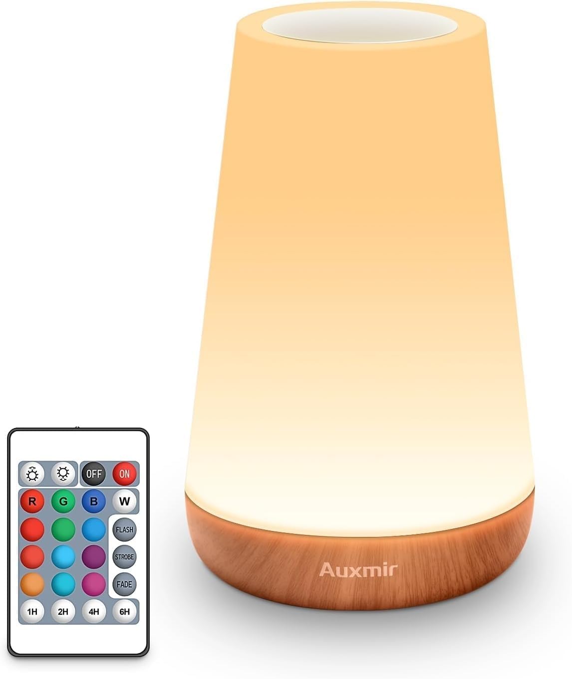 Auxmir Lámparas de Mesita de Noche LED Recargable 2500mAh, Luz Nocturna Infantil sin Cable con Control Táctil y Remoto, 13 Colores, 5 Brillos, Temporizador 1/2/4/6H, para Dormitorio, Bebé y Lactancia