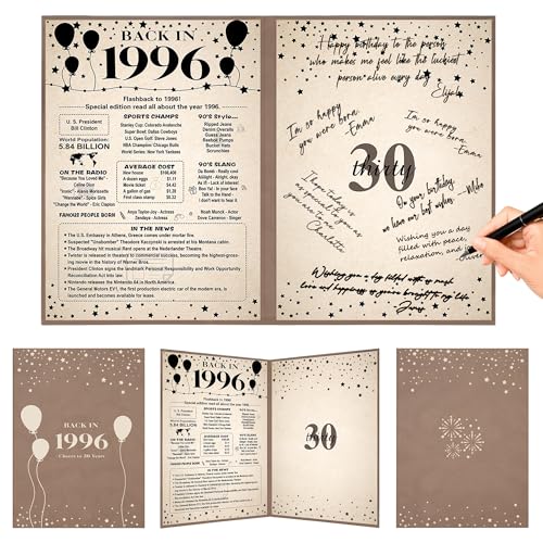 Image of Crenics 30th Birthday Decorations for Him or Her, Vintage Back in 1996 Poster, Guest Signature Book, Awesome 30 Anniversary Birthday Gifts
