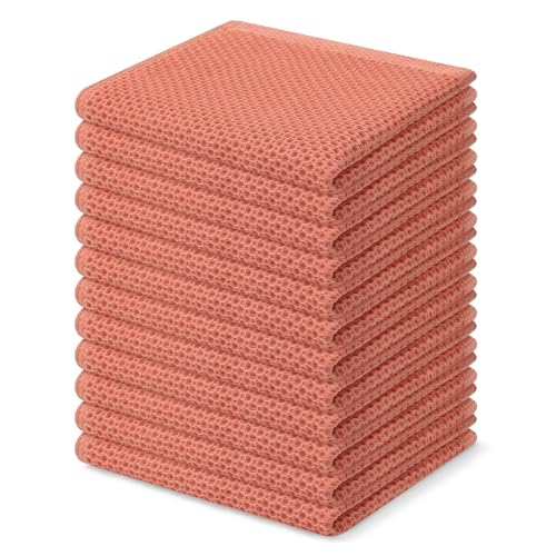 Image of Homaxy 100% Cotton Waffle Weave Kitchen Dish Cloths, Ultra Soft Absorbent Quick Drying Dish Towels, 12 x 12 Inches, 12-Pack, Coral
