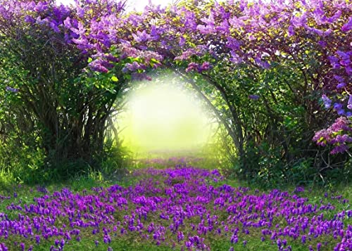 BELECO 8x6FT Fabric Enchanted Garden Backdrop Purple Flower Tree Archway Backdrop for Wedding Photography Dreamy Floral Backdrop for Valentines Girls Bride Photo Shoot Birthday Party Decorations