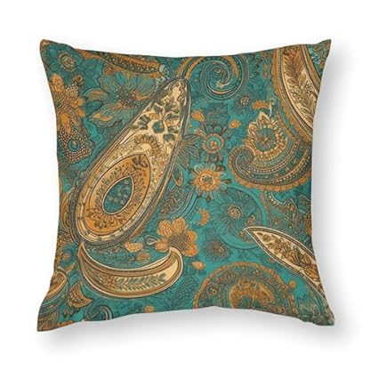 NTVOWPZO Kissenbezug für Queen-Size-Kissenbezüge, weiche dekorative Kissenbezüge, gelbes Paisley-Muster, Dekokissen für Couch, Heimdekoration, 30,5 x 30,5 cm